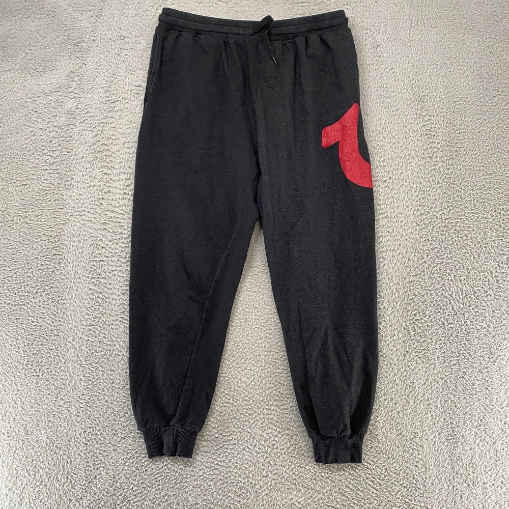 True Religion Joggers‎ Mens Large Gray Sweatpants Red Big Logo Lounge Fleece